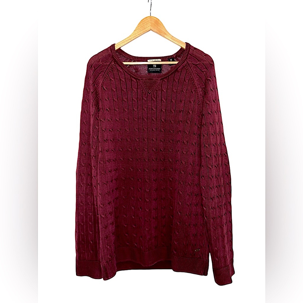 Scotch & Soda Men’s Burgundy Sweater Cable Knit Crew Round Neck - Size XL